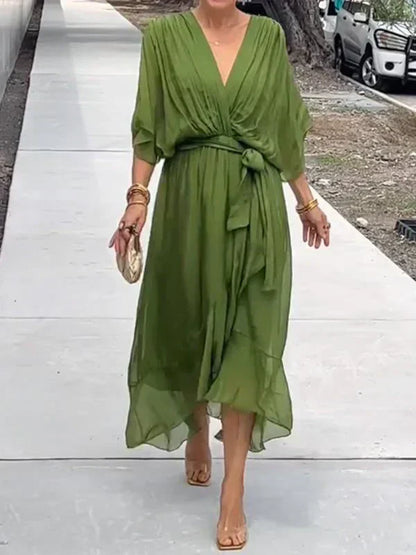 Whitney | Elegant Soft V-Neck Silk Kleid for Damen