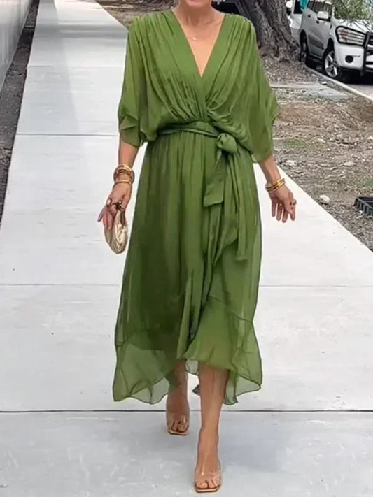 Whitney | Elegant Soft V-Neck Silk Kleid for Damen