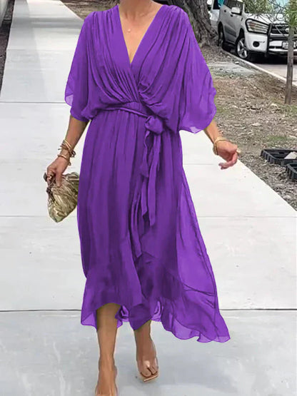 Whitney | Elegant Soft V-Neck Silk Kleid for Damen