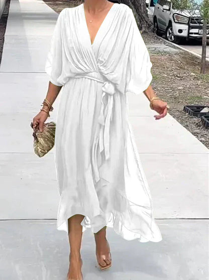 Whitney | Elegant Soft V-Neck Silk Kleid for Damen