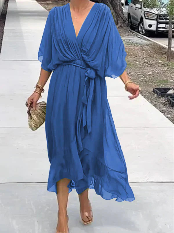 Whitney | Elegant Soft V-Neck Silk Kleid for Damen