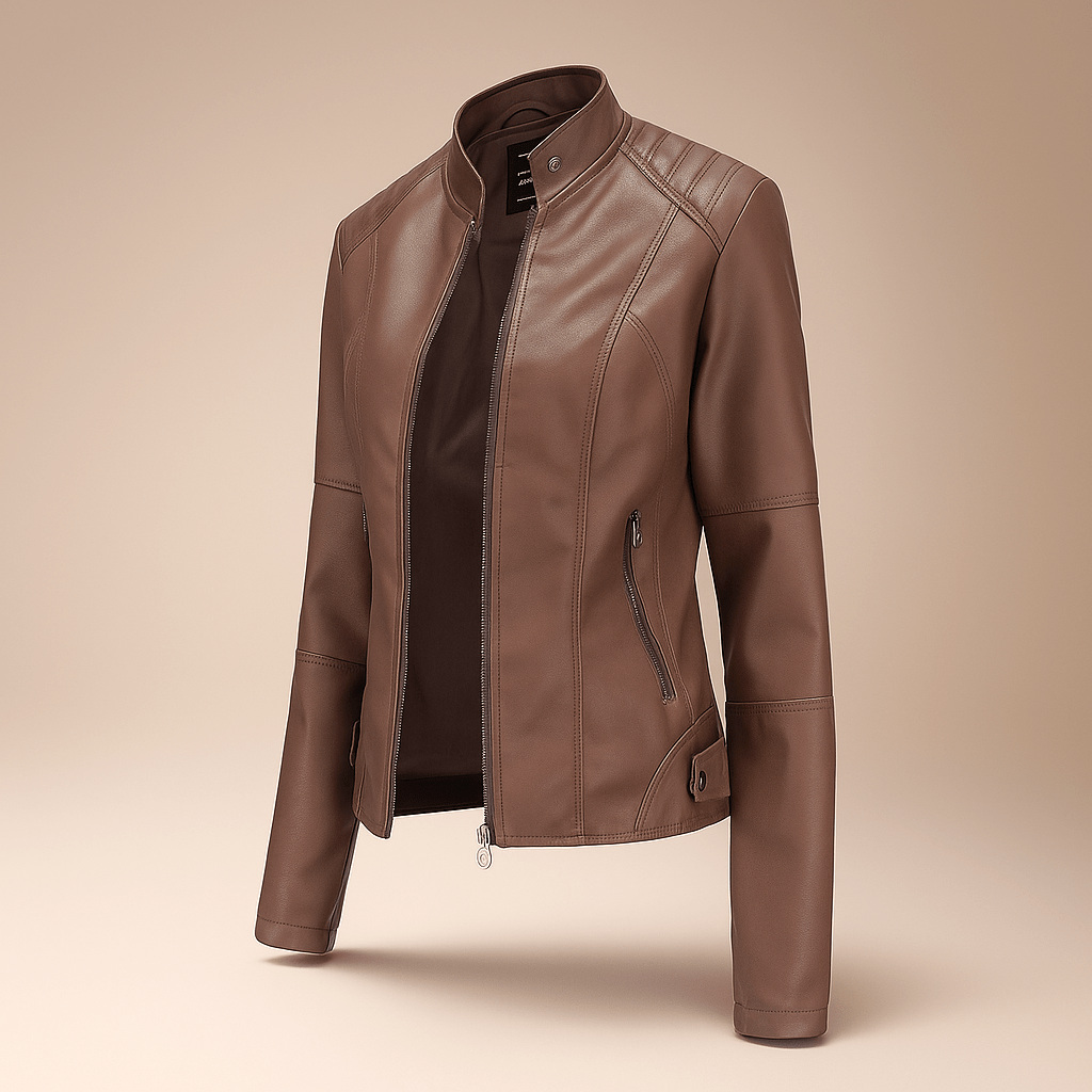 Damen’s Slim Fit Jacket – Mao Collar – Zip Fastening – Hip Length