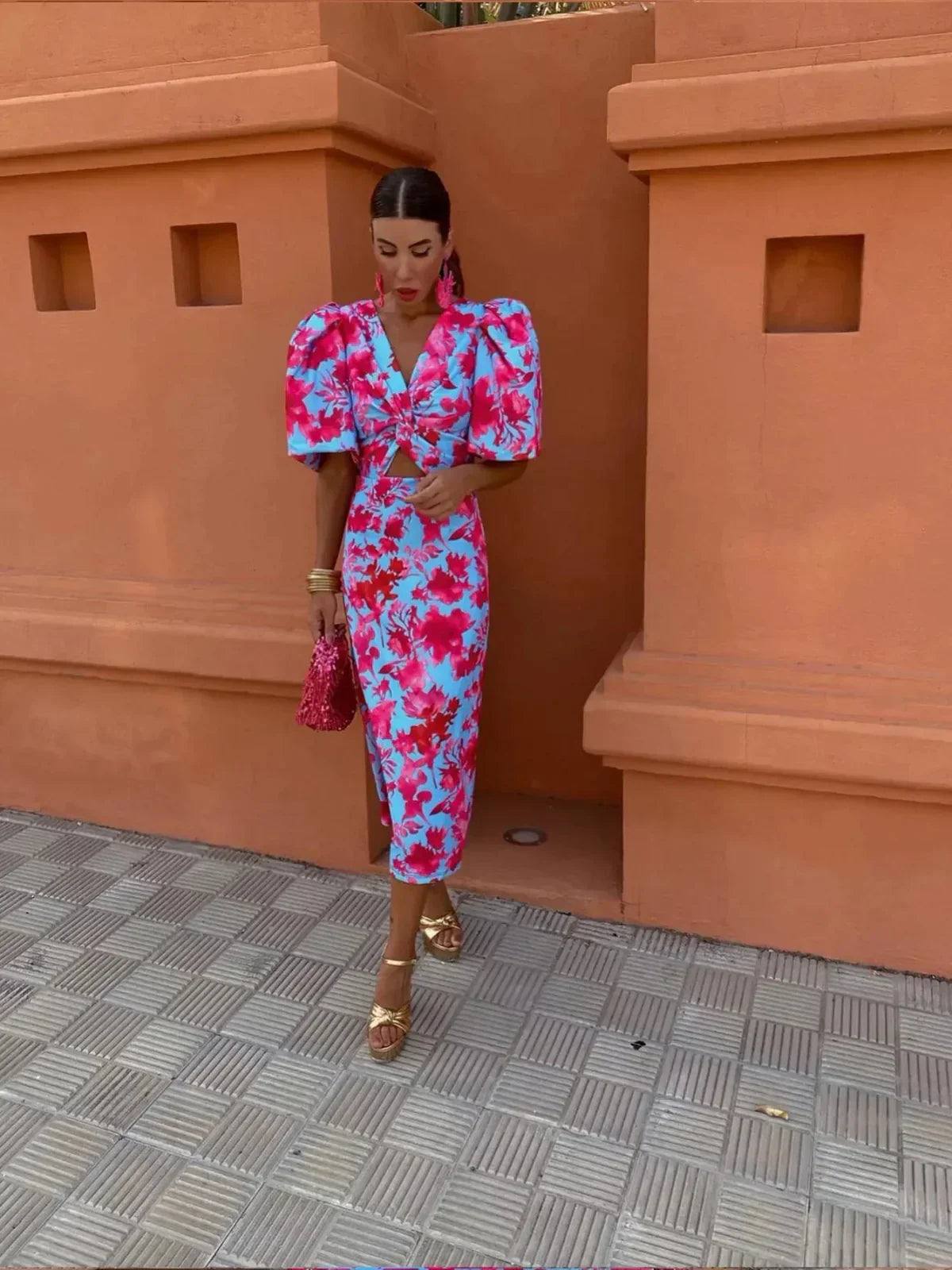 Dianna | Damen’s Elegant Puff Sleeve Printed Kleid
