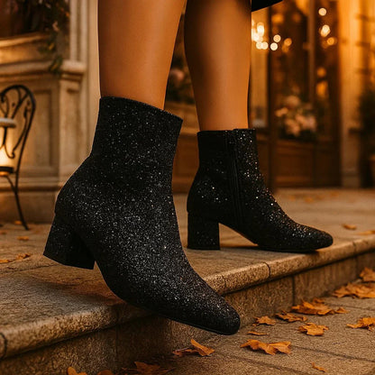 Luna Glitter Ankle Stiefel - Sparkle Block Heel