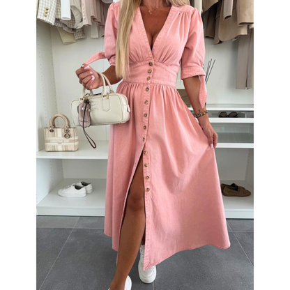 MAELLE™ – Elegant V-Neck Midikleid