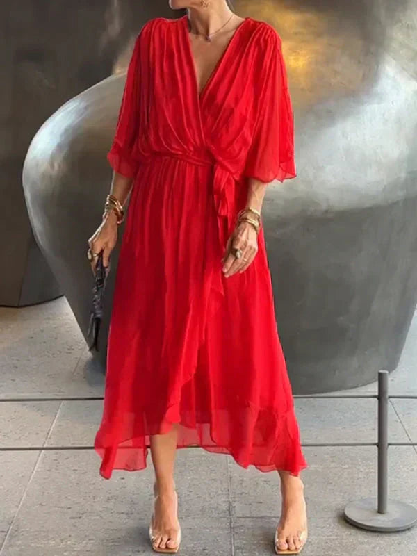 Whitney | Elegant Soft V-Neck Silk Kleid for Damen