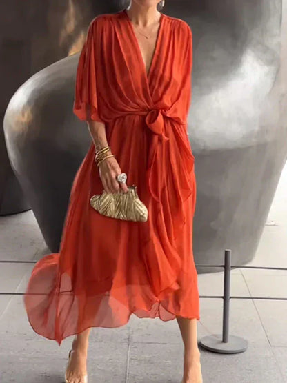 Whitney | Elegant Soft V-Neck Silk Kleid for Damen