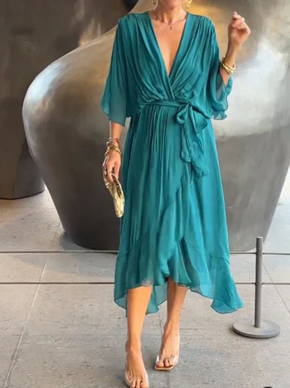 Whitney | Elegant Soft V-Neck Silk Kleid for Damen