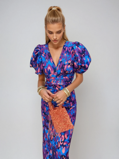 Dianna | Damen’s Elegant Puff Sleeve Printed Kleid