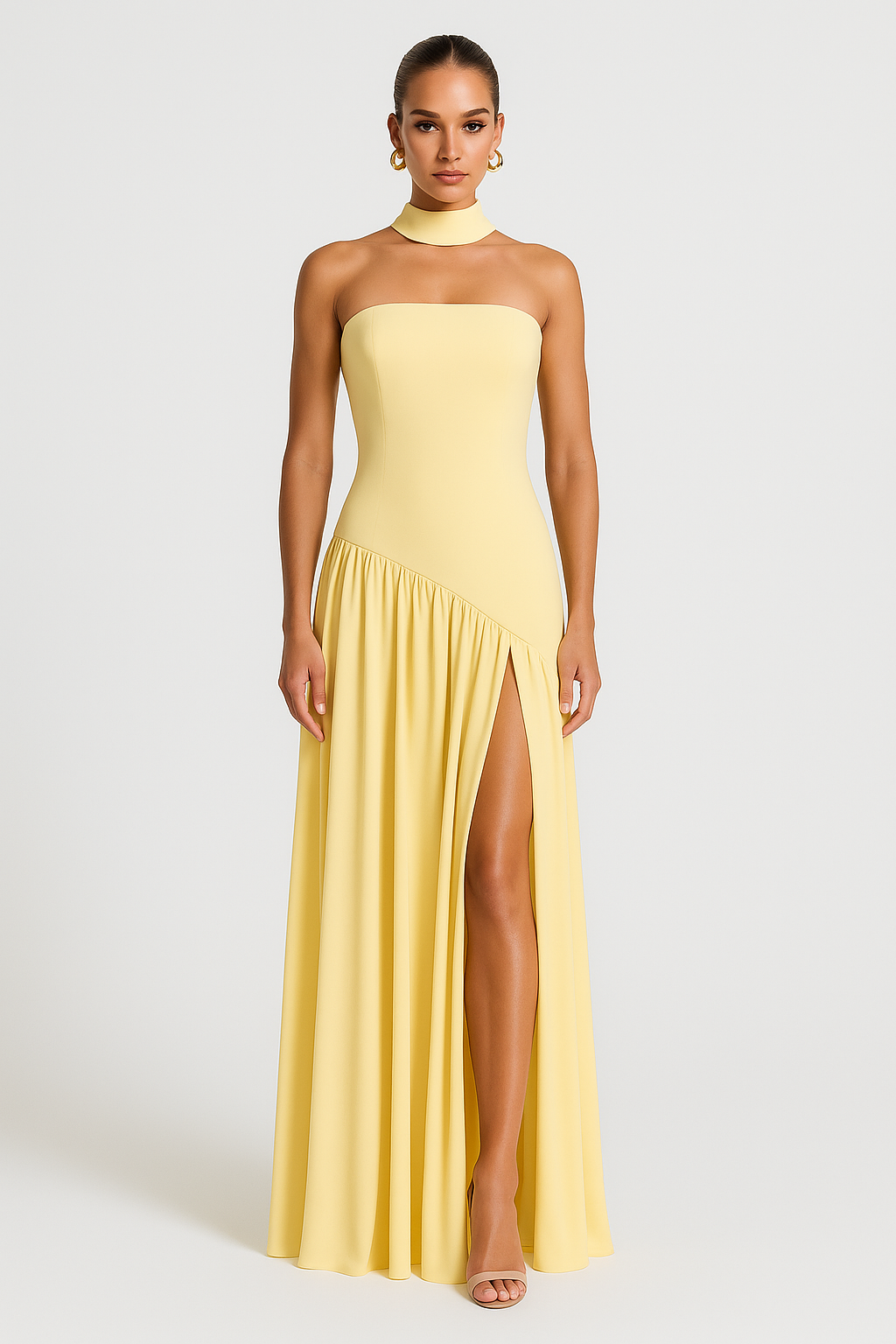 Deborah | Elegant Strapless Kleid with High Slit for Damen