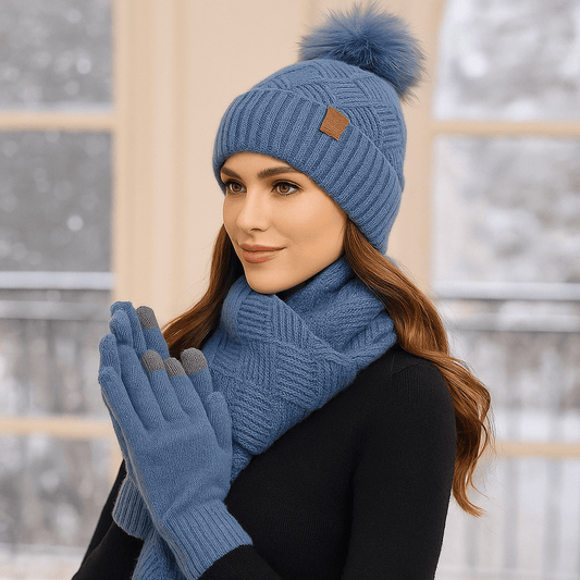 Damen Winter - Hat - Scarf - Gloves Set - Cozy Knit
