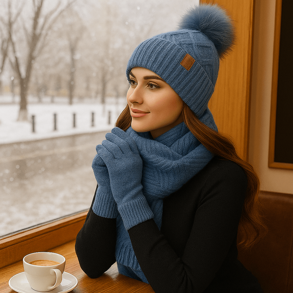 Damen Winter - Hat - Scarf - Gloves Set - Cozy Knit