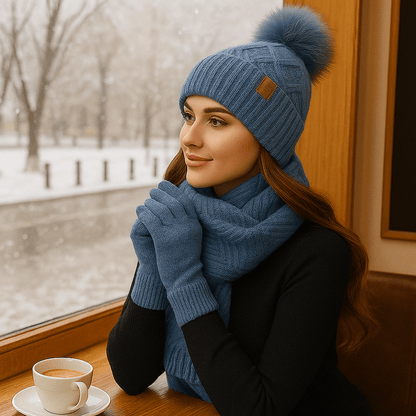 Damen Winter - Hat + Scarf + Gloves | Total Set