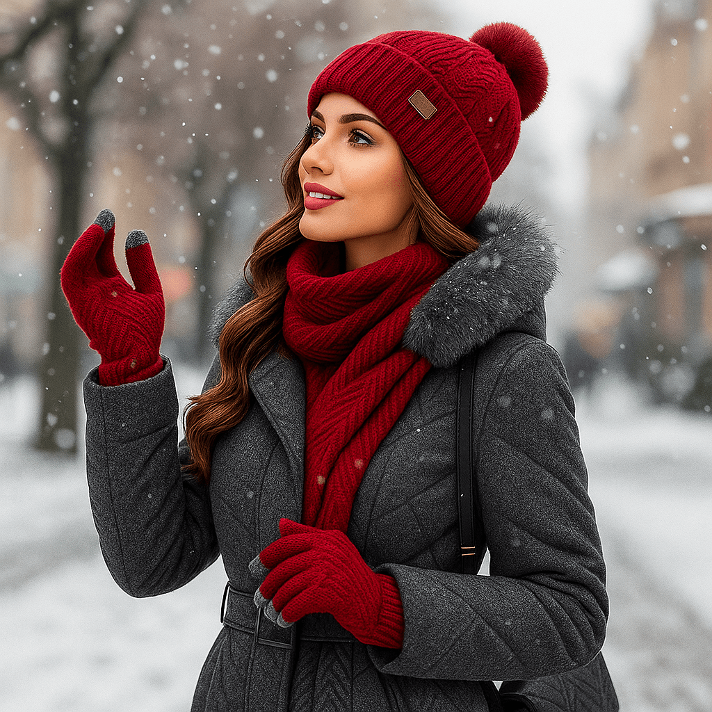 Damen Winter - Hat - Scarf - Gloves Set - Cozy Knit