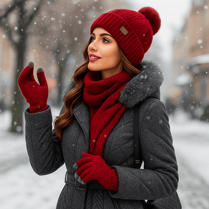 Damen Winter - Hat - Scarf - Gloves Set - Cozy Knit