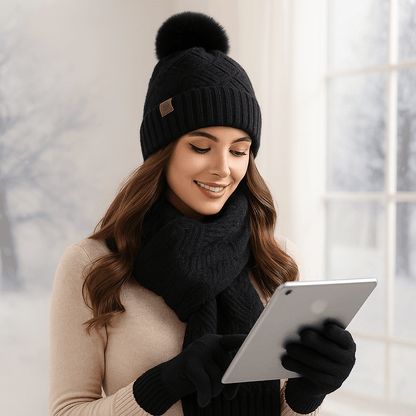Damen Winter - Hat + Scarf + Gloves | Total Set