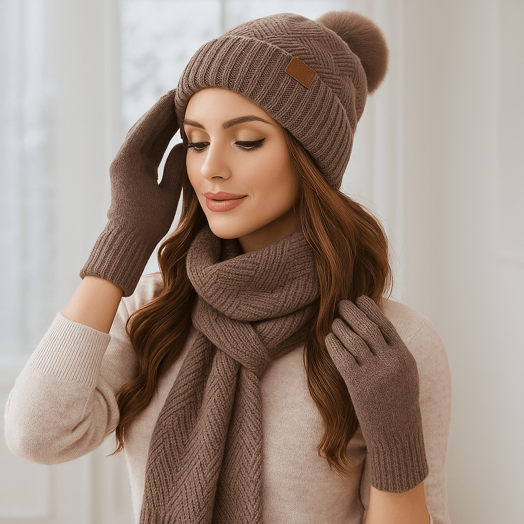 Damen Winter - Hat - Scarf - Gloves Set - Cozy Knit