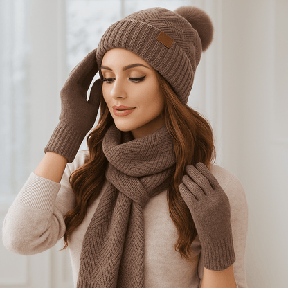 Damen Winter - Hat - Scarf - Gloves Set - Cozy Knit