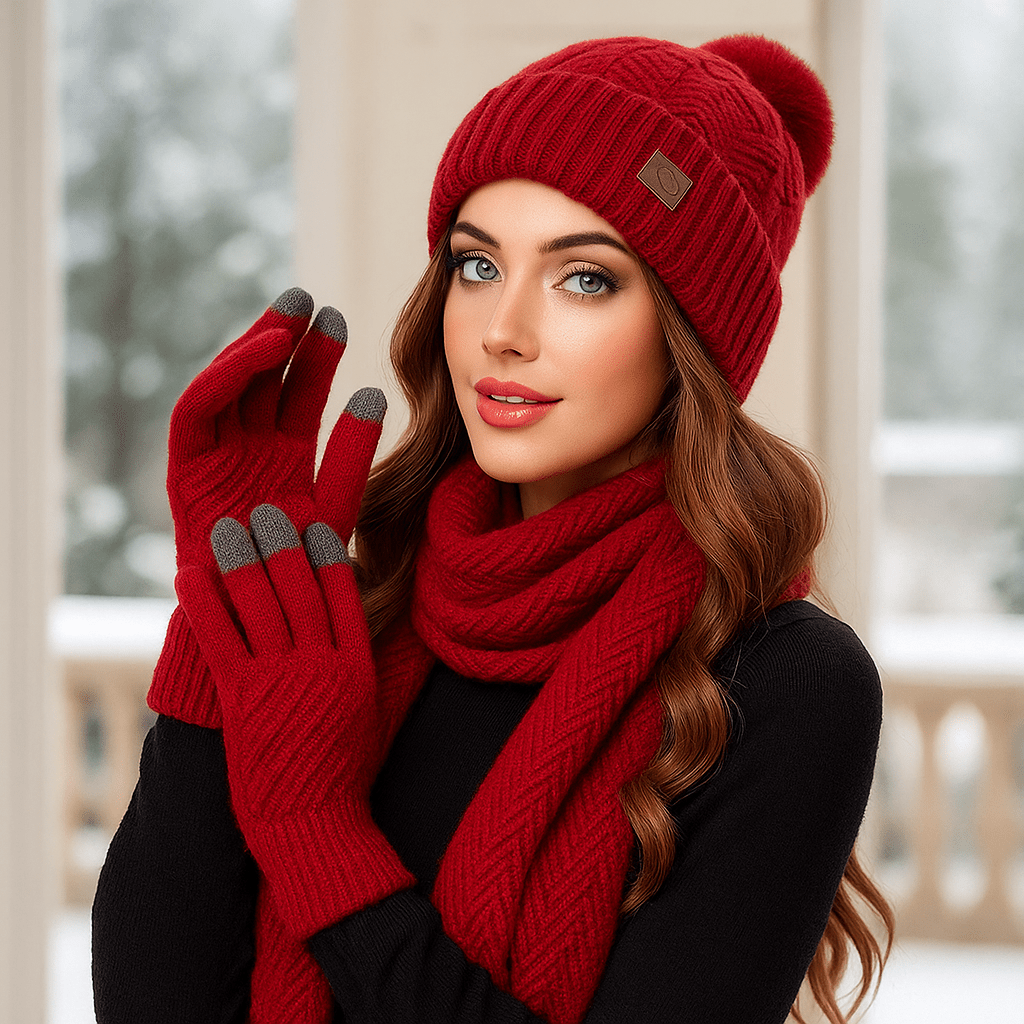 Damen Winter - Hat - Scarf - Gloves Set - Cozy Knit